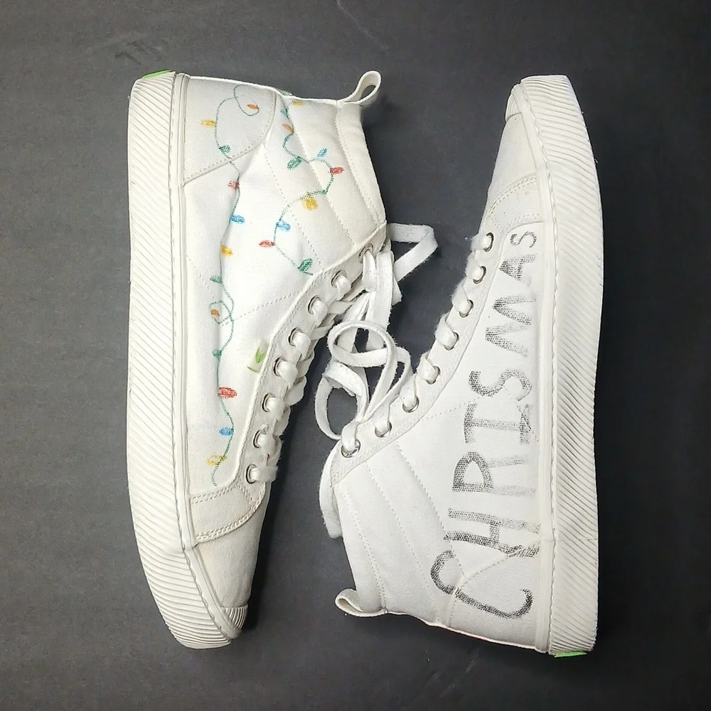 Cariuma OCA‎ High Sneakers Mens 11 White Christmas Tacos Holiday Canvas High Top